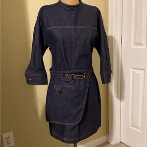 FENDI denim blue dress with detachable logo belt, size 42